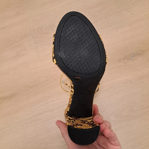 Jessica Simpson Yellow Black Nehah Snakeskin Ankle Tie Sandals Heels Size  6m - Picture 7 of 8